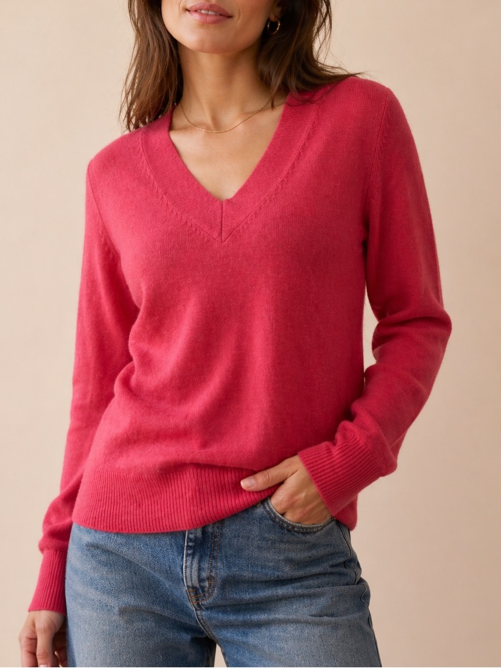 Attention Super Soft Pink Womens V Neck Long Sleeve Knit Sweater size Small
